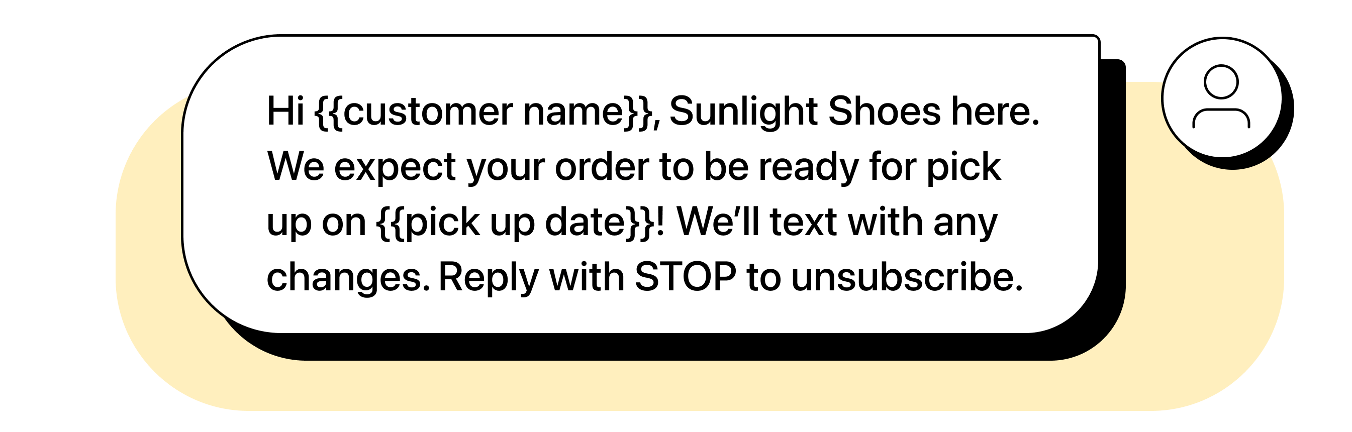 Example of a text messaging template giving a status alert
