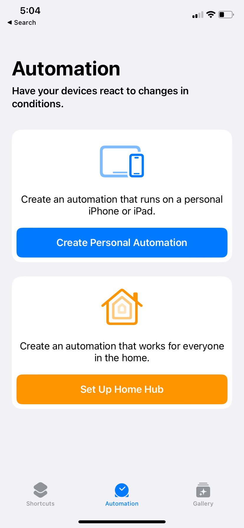 An Automation menu. At the top, a blue interactive bubble says “Create Personal Automation.”