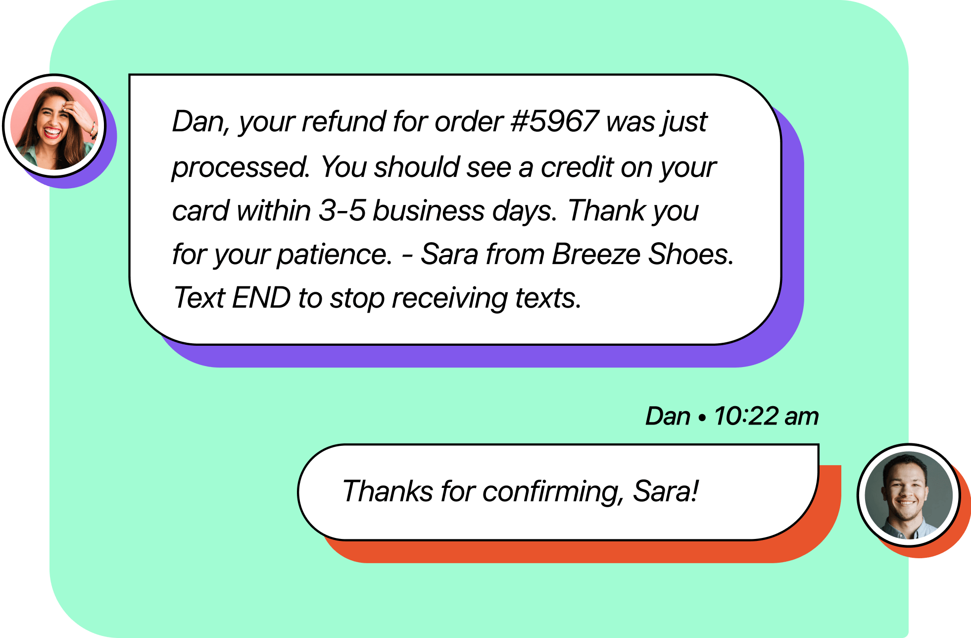 An SMS notification and response from a customer