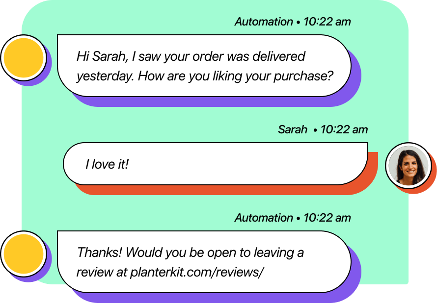 Text conversation asking for a customer review