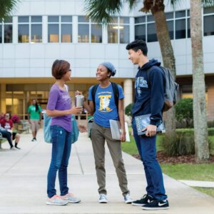 Students talking on campus