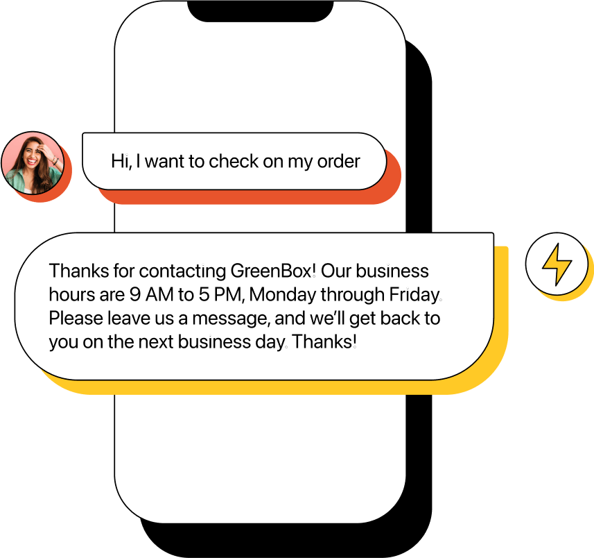 Illustration of a phone screen with an auto-reply text.