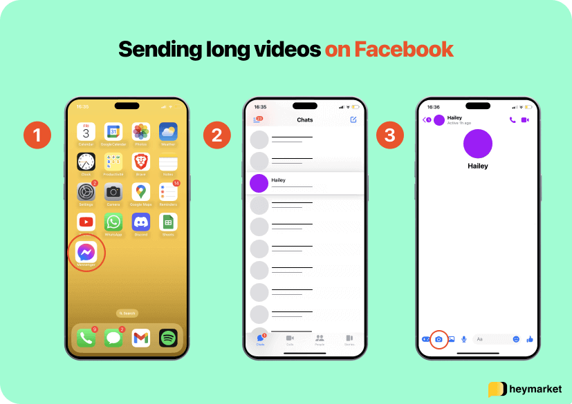 How to send a long video on Messenger: Select your message
