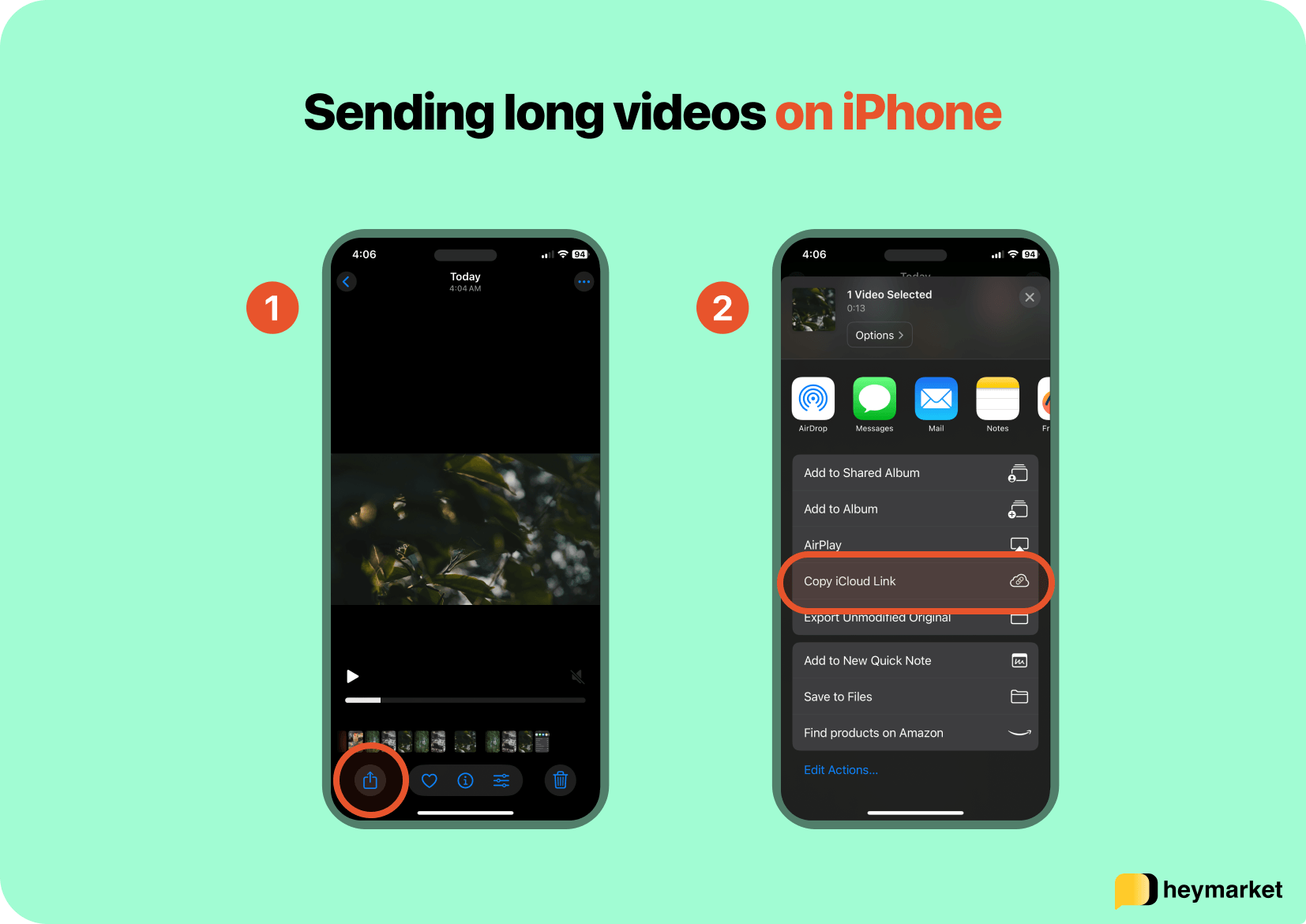 Screenshot of sharing iCloud link from Photos