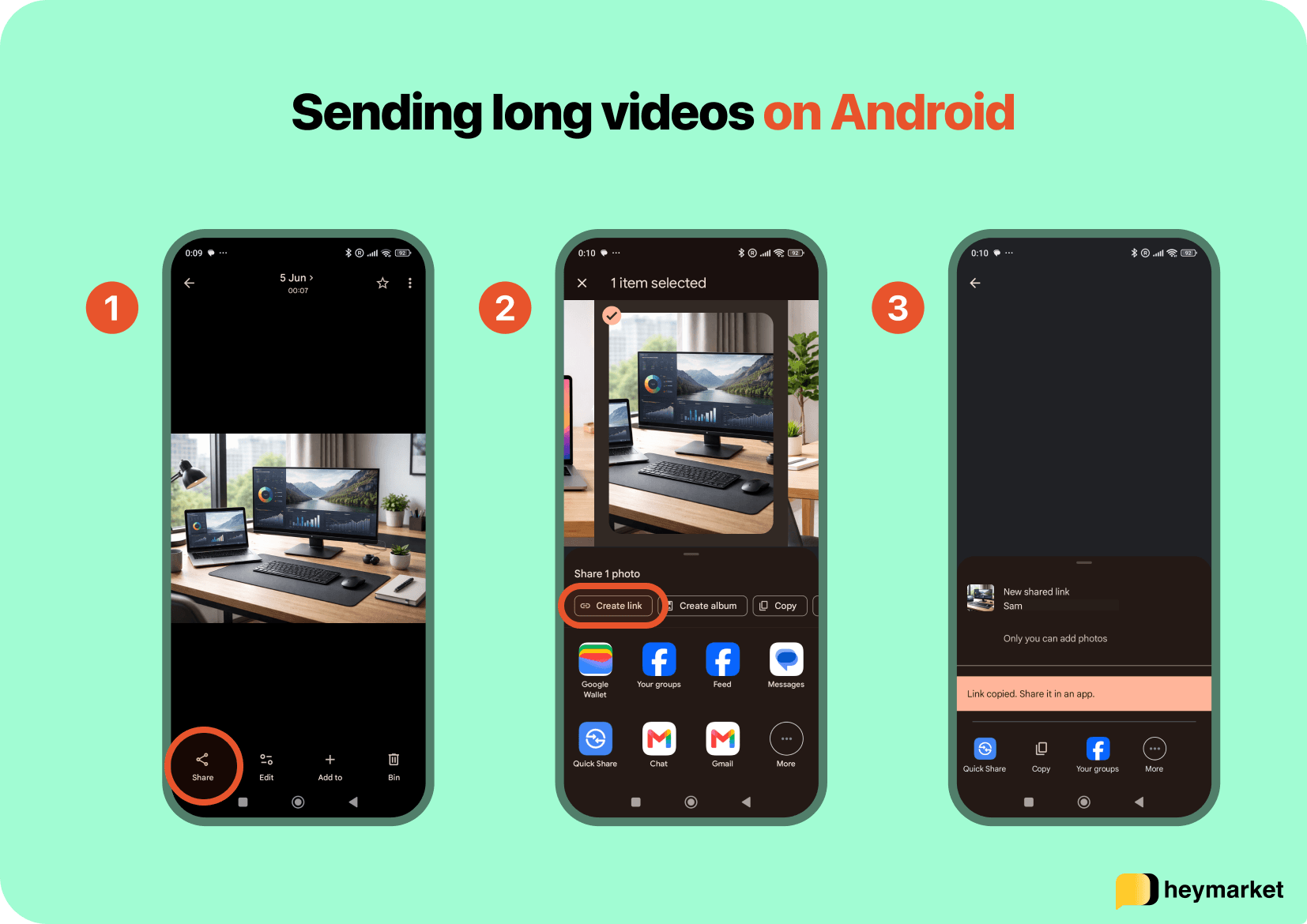 Screenshot of sharing Google Photos link to an image