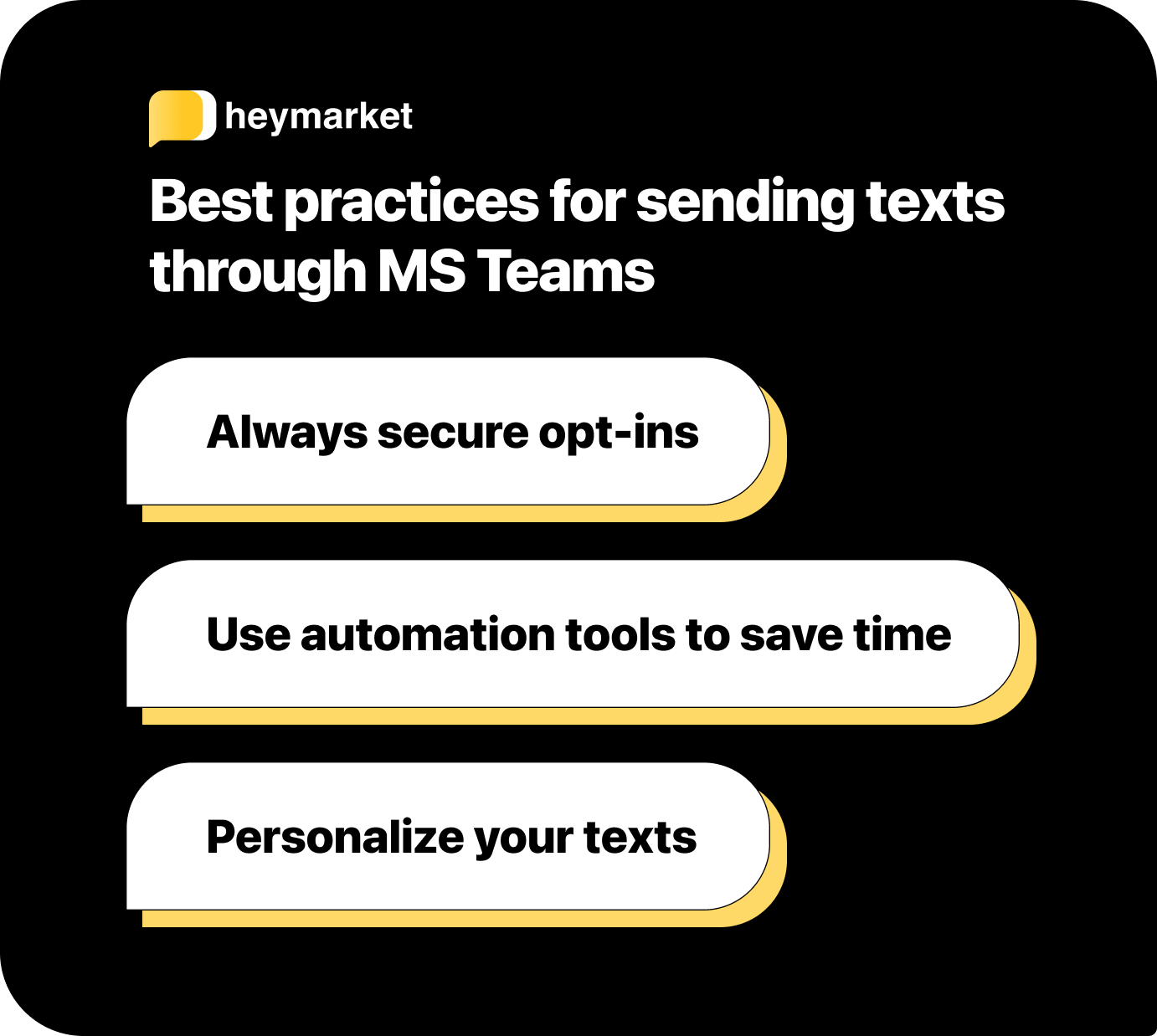 Best practices for sending texts through MS Teams: Always secure opt-ins, use automation tools to save time, and personalize your texts.