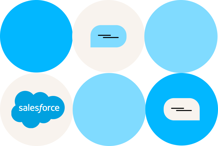 Blue circles with chat box icon and Salesforce logo