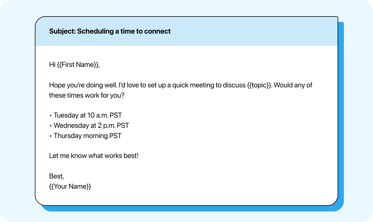 Scheduling a time to connect email template