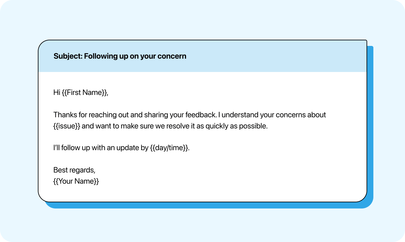 Responding to a complaint or concern email template