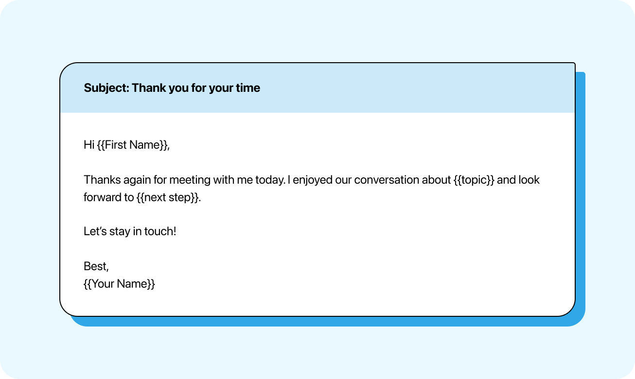 Thanking someone after a meeting or event email template