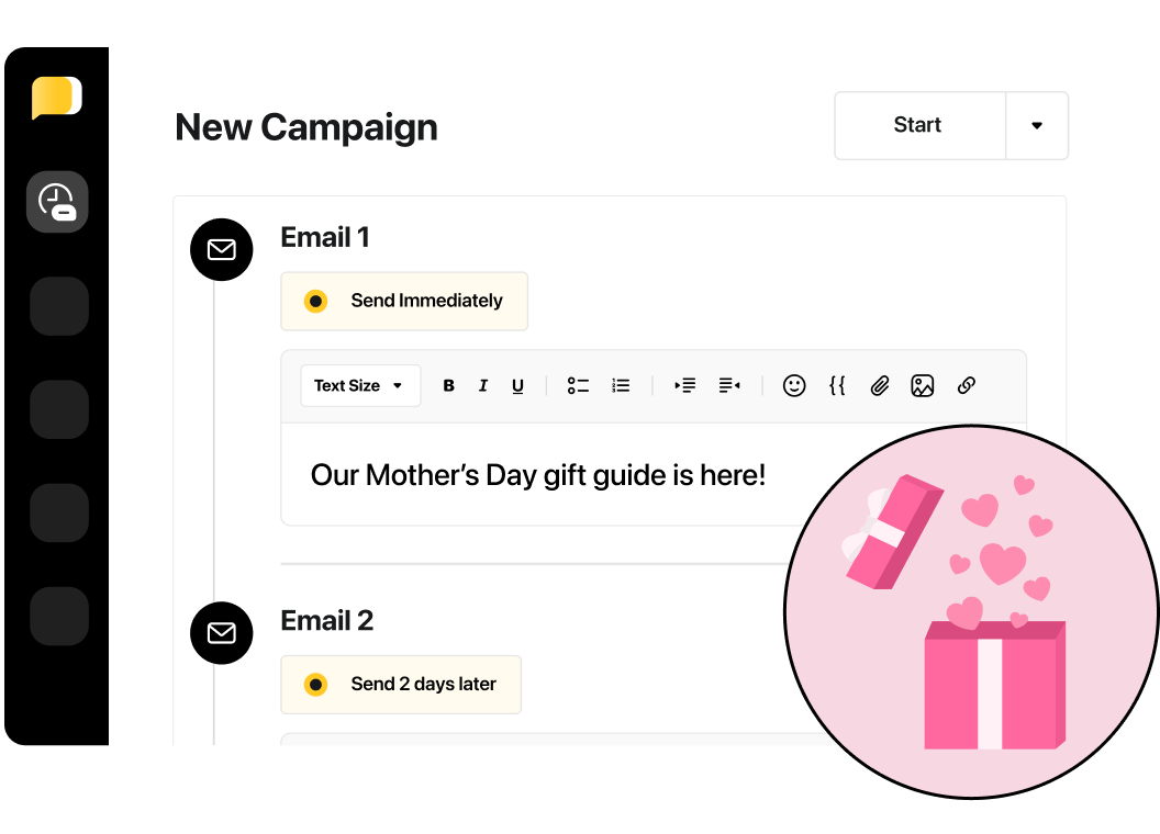Illustration of a text message and email campaign.