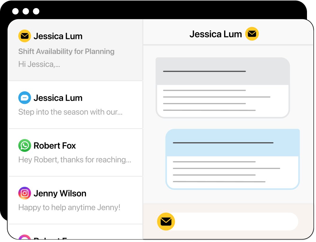 List of customer conversations on multiple channels from chats view on the left side of the shared inbox.