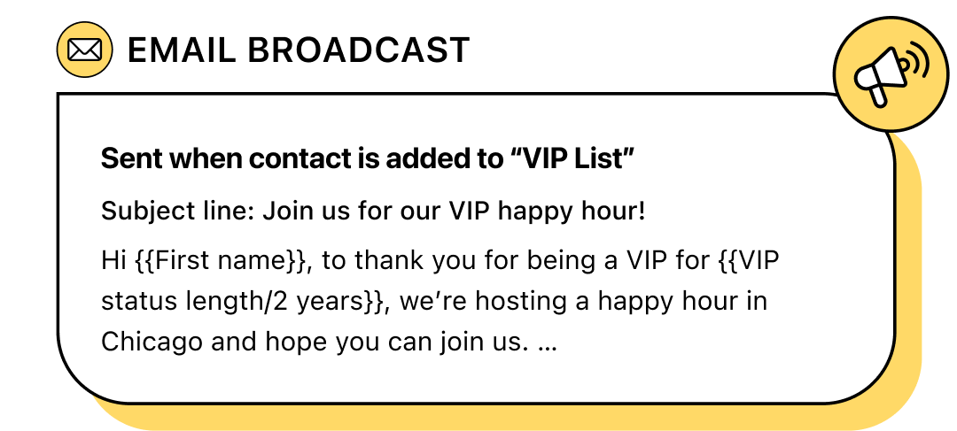 Illustration of a VIP email broadcast with the subject 