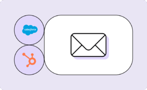 Salesforce and HubSpot logos connect to an email icon