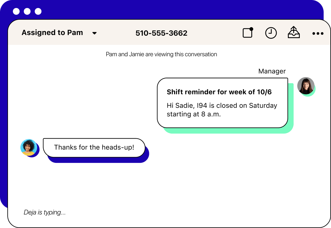Illustration of a dispatcher texting a driver regarding a road closure