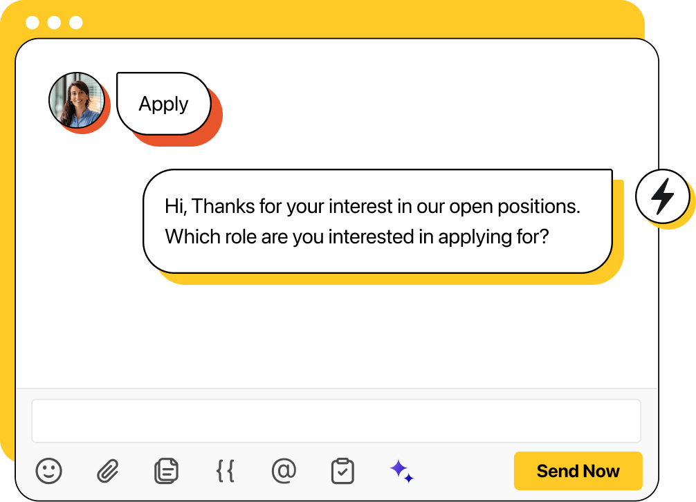 Illustration of a healthcare recruiting chat where a candidate clicks 