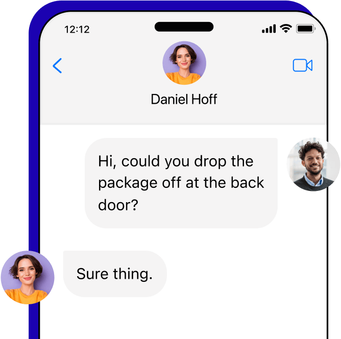 Illustration of customer texting dispatch to leave a package at the back door