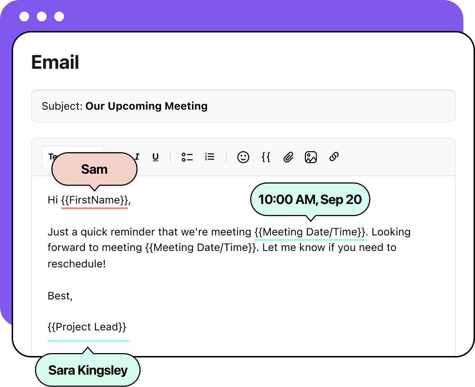 An illustration of composing an email with merge tags