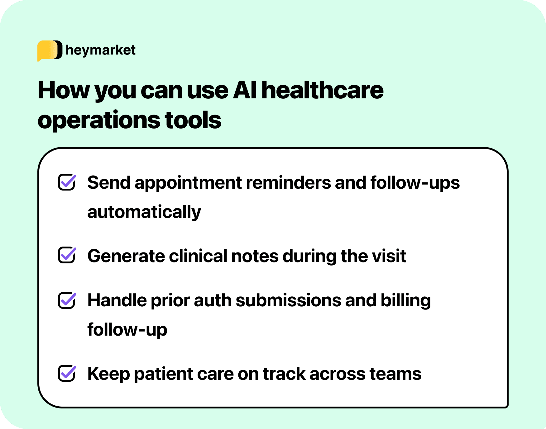 A list of ways to use AI healthcare operations tools