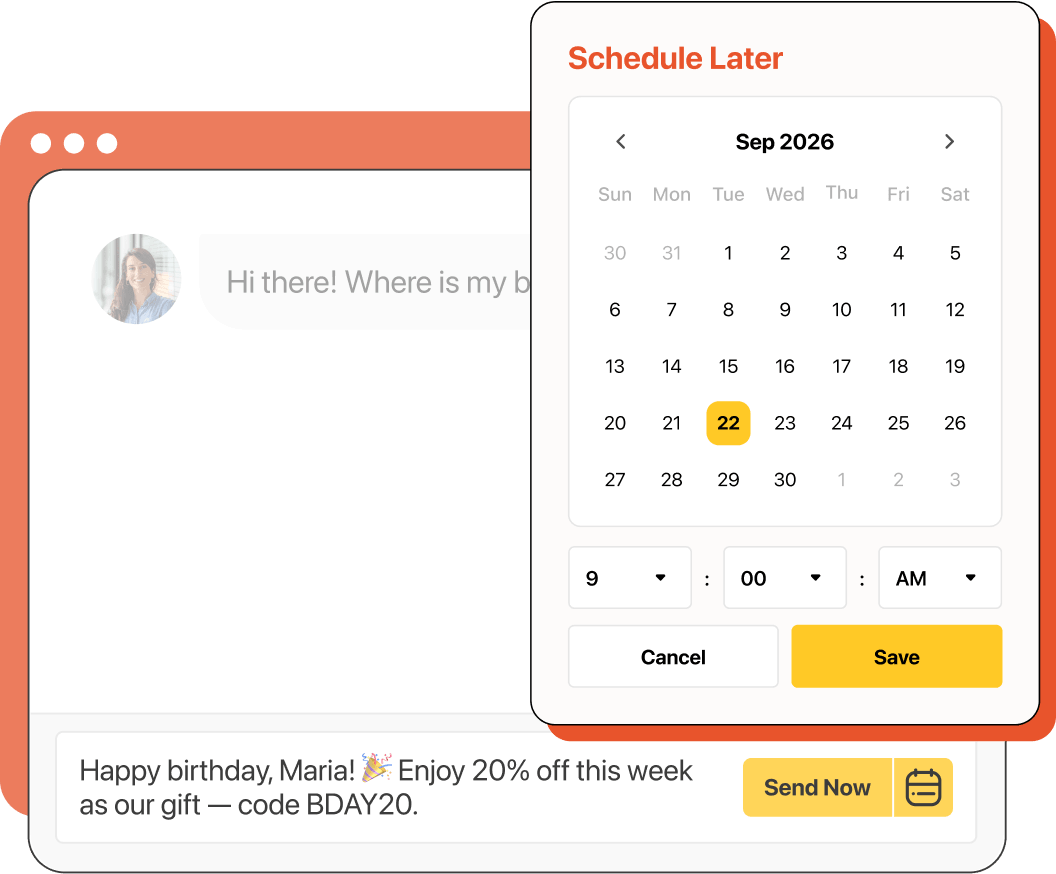 Illustration of scheduled messages in Heymarket