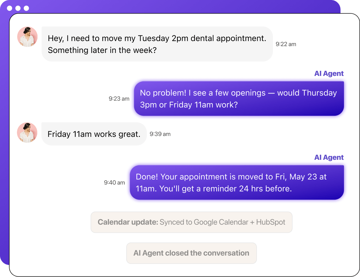 Illustration of using an AI agent for scheduling in Heymarket