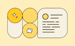 AI data enrichment illustration with an AI sparkle, a folder, and an enriched data record