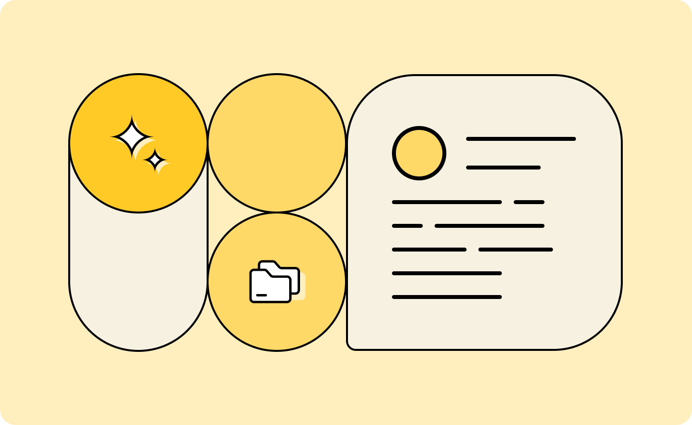 AI data enrichment illustration with an AI sparkle, a folder, and an enriched data record