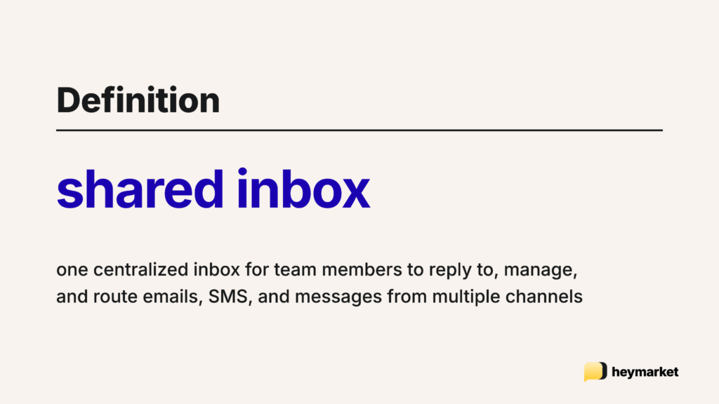 An illustrated definition answering what is a shared mailbox for teams?: one centralized inbox for team members to reply to, manage, and rout emails, SMS, and messages