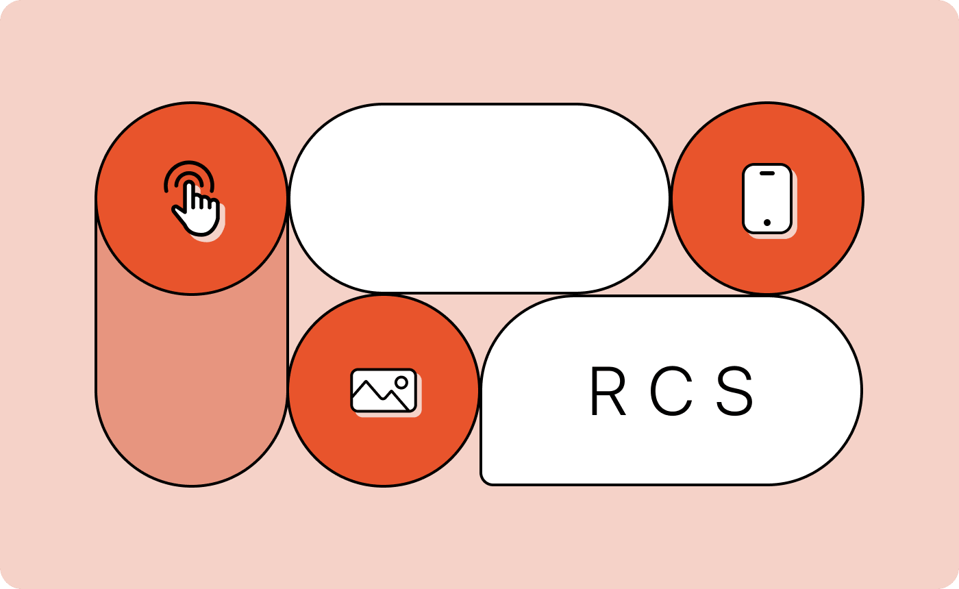 Illustration comparing RCS and SMS messaging with tap, media, and phone icons