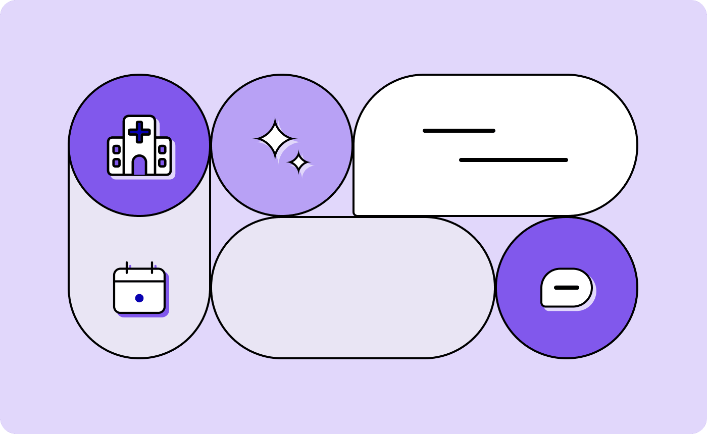 An illustration featuring illustrations of a hospital, message, and AI star, indicating that this blog post is about AI and patient communications