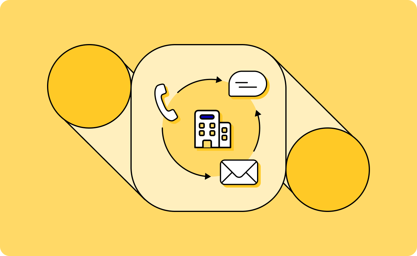 An illustration featuring illustrations of a messaging bubble, business building, phone, and customer, indicating that this article discusses omnichannel