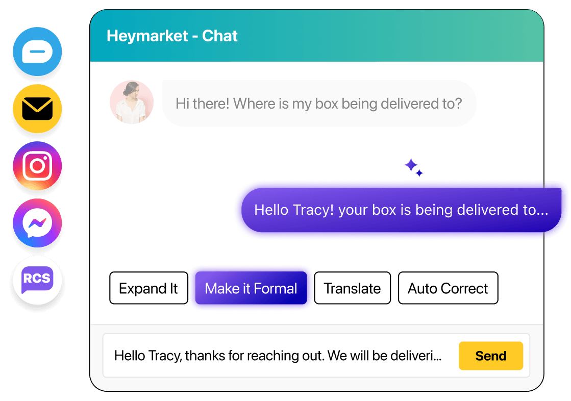 HubSpot AI assistant composing customer support responses across messaging channels
