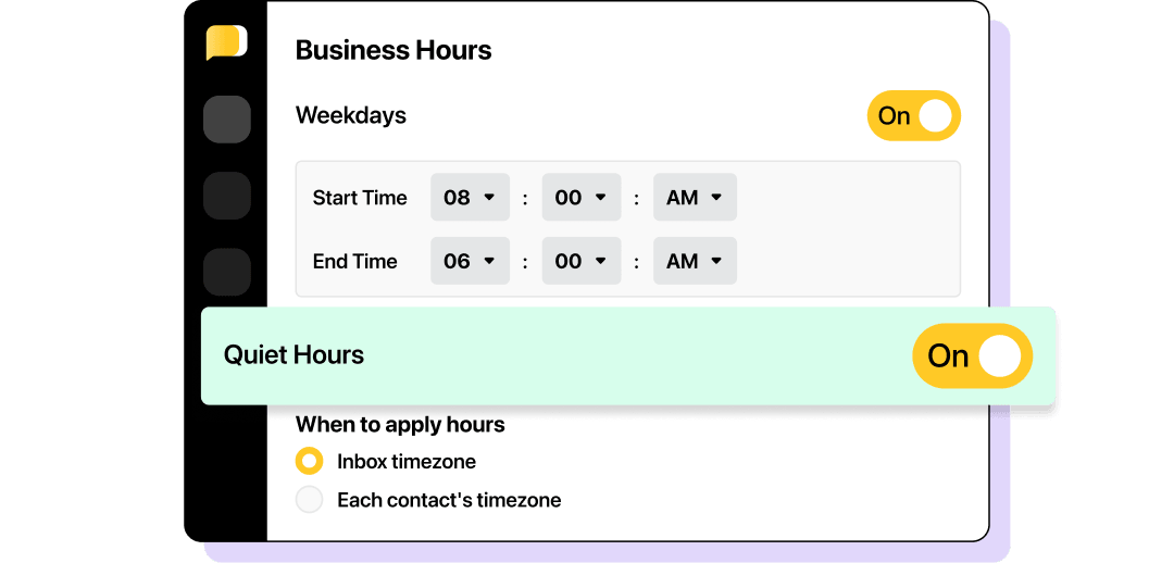 Business hours and quiet hours settings for message delivery